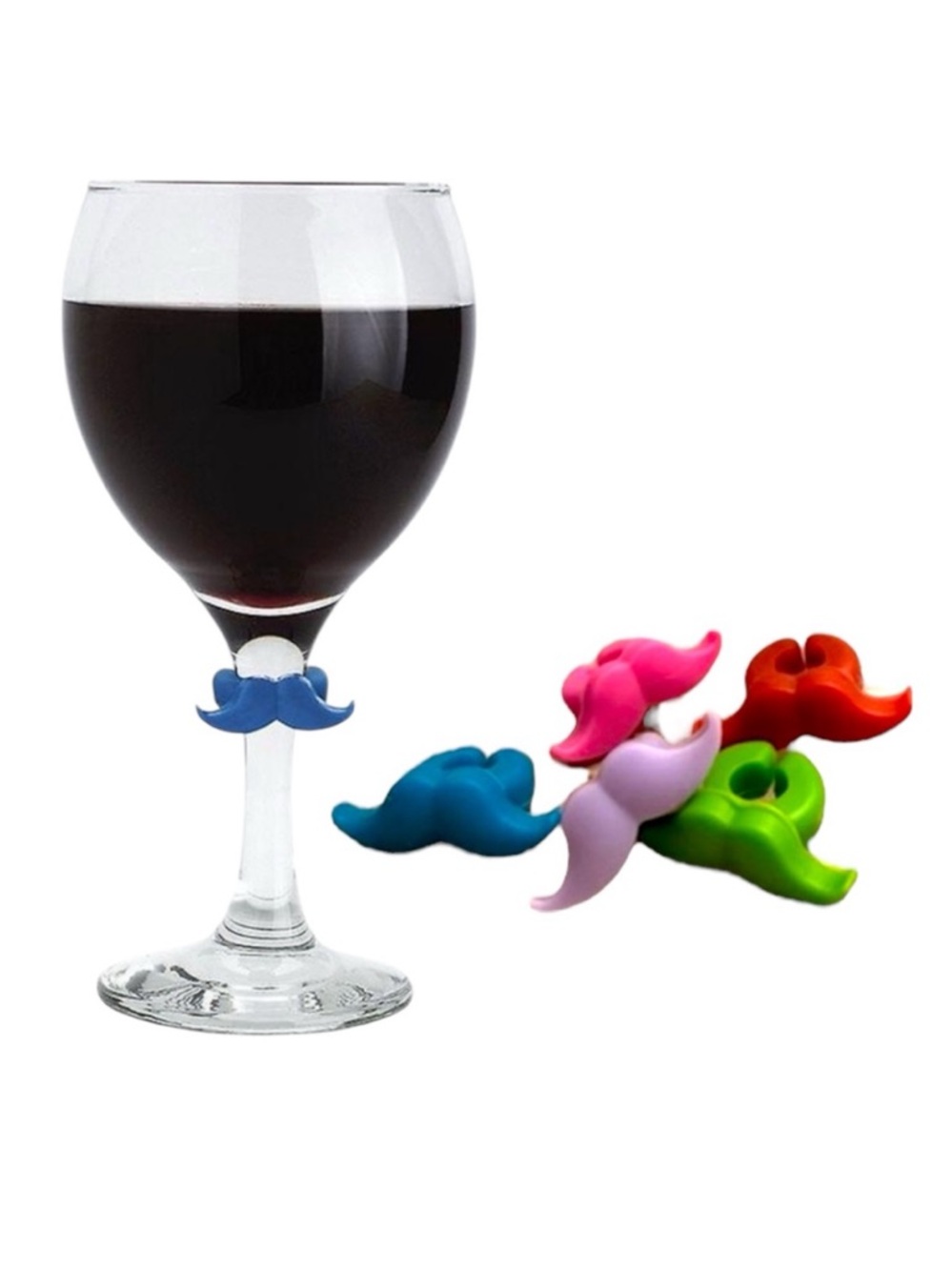 Joie 6 Piece Colorful Silicone Mustache Wine Glass Marker Set